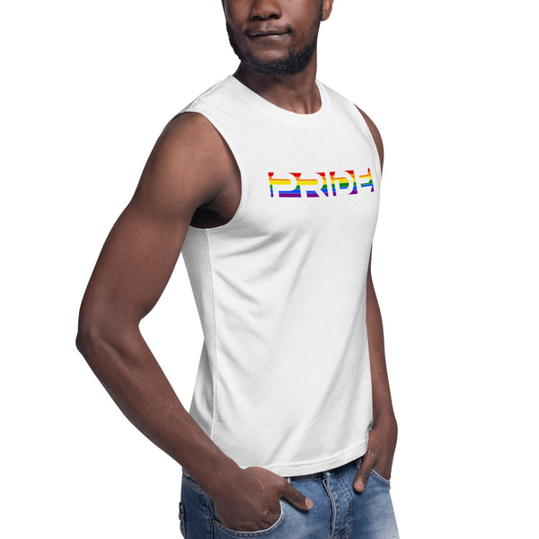 LGBTQ+ Rainbow Gay Pride Flag Horizontal Front Large Transparent Graphic Men's Muscle T-Shirt