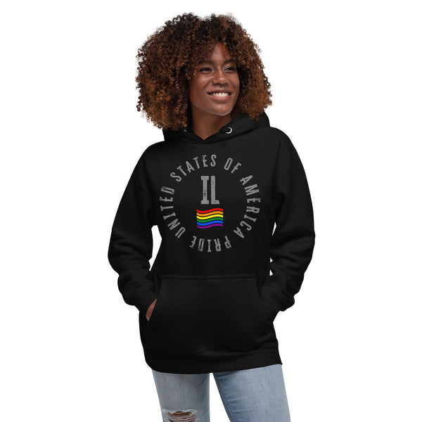 Illinois LGBTQ+ Gay Pride Large Front Circle Graphic Unisex Hoodie