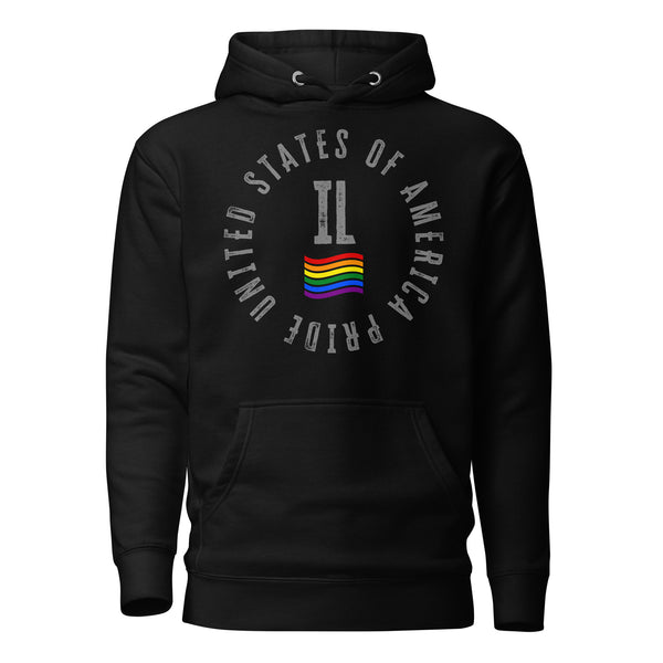 Illinois LGBTQ+ Gay Pride Large Front Circle Graphic Unisex Hoodie