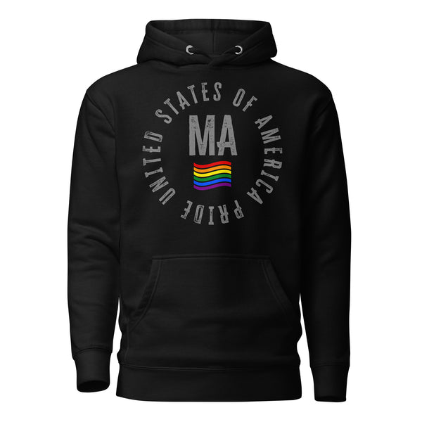 Massachusetts LGBTQ+ Gay Pride Large Front Circle Graphic Unisex Hoodie