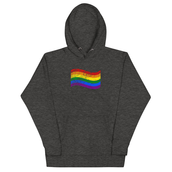 Gay Pride Rainbow Colors Large Distressed Front Graphic LGBTQ+ Unisex Hoodie