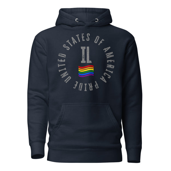 Illinois LGBTQ+ Gay Pride Large Front Circle Graphic Unisex Hoodie