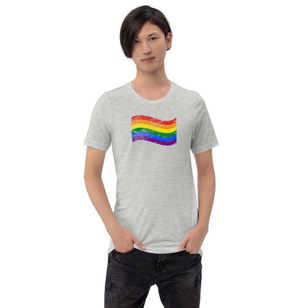 Gay Pride Rainbow Colors Large Distressed Front Graphic LGBTQ+ Unisex T-shirt