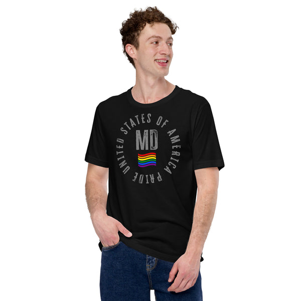 Maryland LGBTQ+ Gay Pride Large Front Circle Graphic Unisex T-shirt