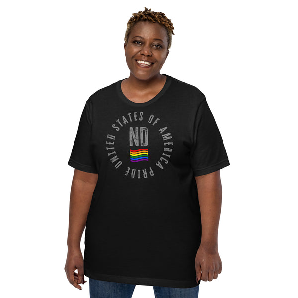 North Dakota LGBTQ+ Gay Pride Large Front Circle Graphic Unisex T-shirt