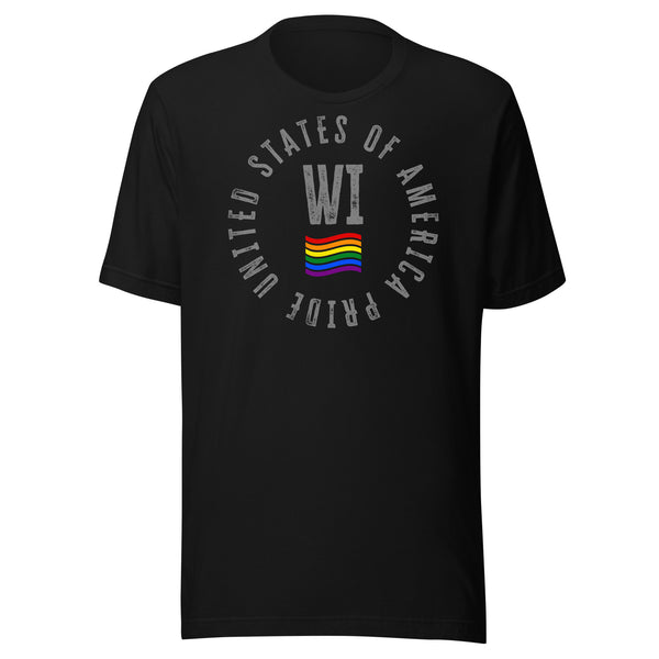 Wisconsin LGBTQ+ Gay Pride Large Front Circle Graphic Unisex T-shirt