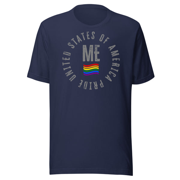 Maine LGBTQ+ Gay Pride Large Front Circle Graphic Unisex T-shirt