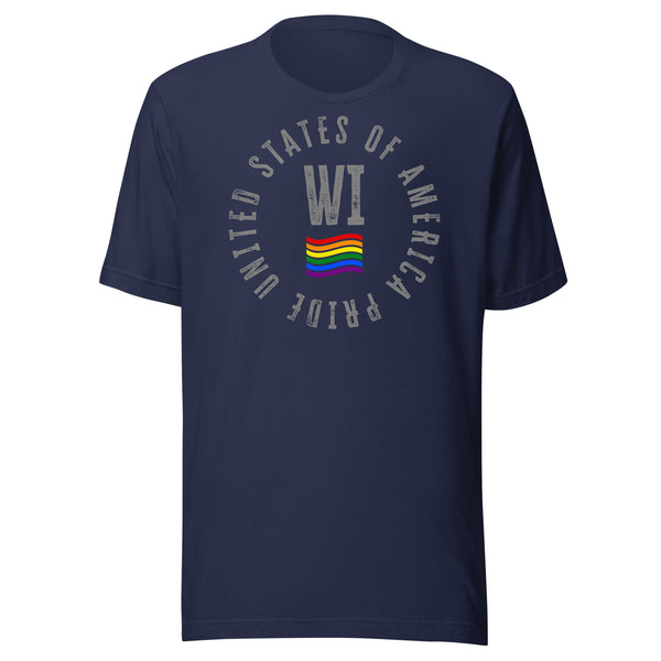 Wisconsin LGBTQ+ Gay Pride Large Front Circle Graphic Unisex T-shirt