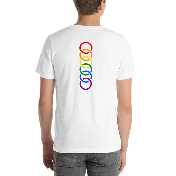 Gay Pride Rainbow Vertical Circles Back Graphic LGBTQ+ Unisex T-shirt