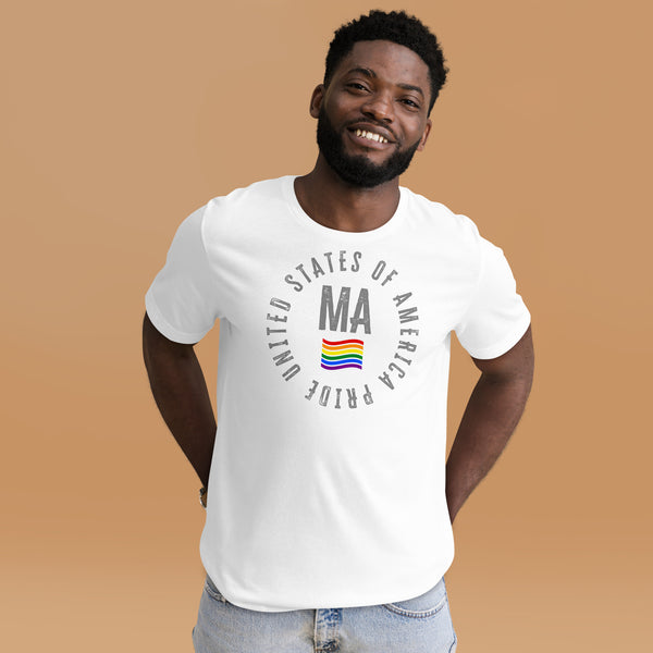 Massachusetts LGBTQ+ Gay Pride Large Front Circle Graphic Unisex T-shirt