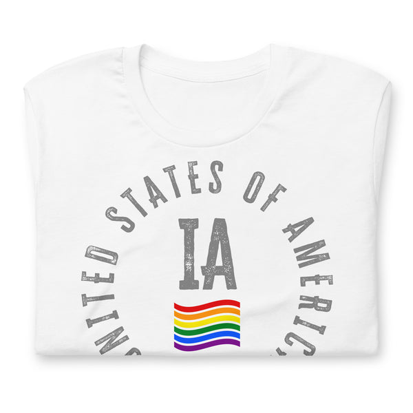 Iowa LGBTQ+ Gay Pride Large Front Circle Graphic Unisex T-shirt