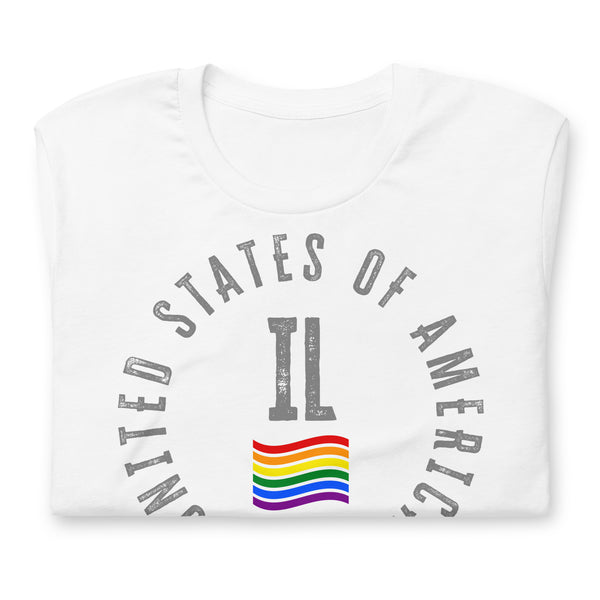 Illinois LGBTQ+ Gay Pride Large Front Circle Graphic Unisex T-shirt