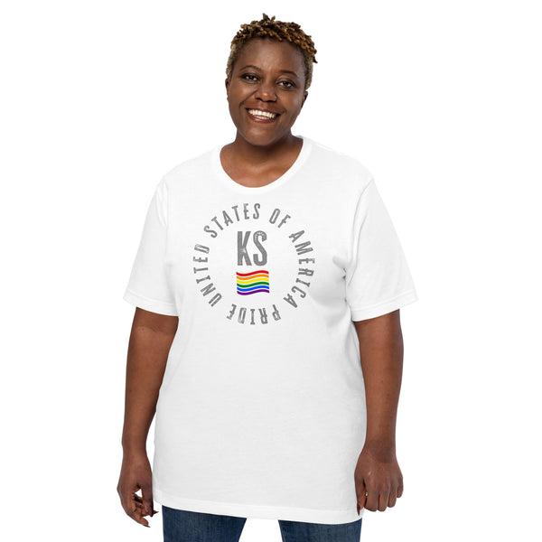 Kansas LGBTQ+ Gay Pride Large Front Circle Graphic Unisex T-shirt