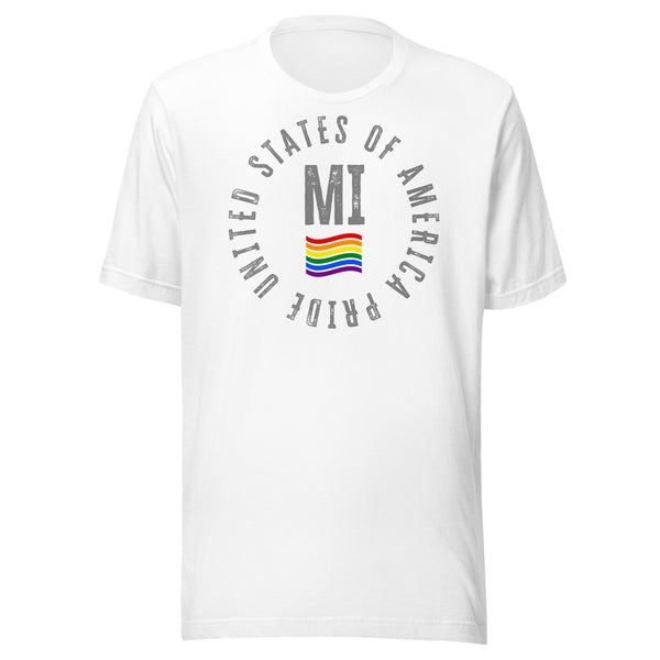 Michigan LGBTQ+ Gay Pride Large Front Circle Graphic Unisex T-shirt