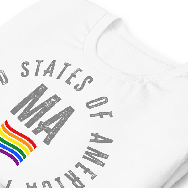 Massachusetts LGBTQ+ Gay Pride Large Front Circle Graphic Unisex T-shirt