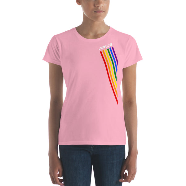Colored Slanted Gay Pride Rainbow Graphic LGBTQ+ Women's Short Sleeve T-Shirt