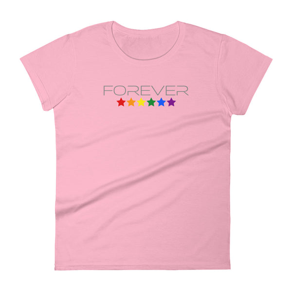 Forever Proud LGBTQ+ Gay Pride Stars Horizontal Graphic Women's Short Sleeve T-Shirt