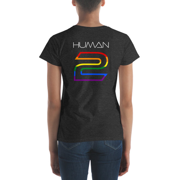 Human 2 Back White Graphic LGBTQ+ Gay Pride Women's Short Sleeve T-Shirt