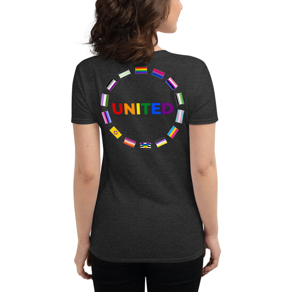 United Pride Graphic Circle on Back LGBTQ+ Women's Short Sleeve T-Shirt