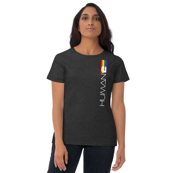 Vertical Front Human 2 LGBTQ+ Gay Pride White Graphic Women's Short Sleeve T-Shirt