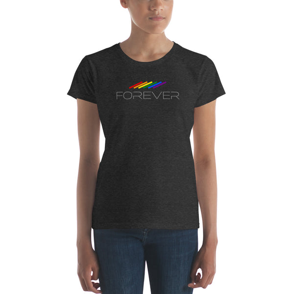 Forever Proud LGBTQ+ Gay Pride Tilted Lines Graphic Women's Short Sleeve T-Shirt