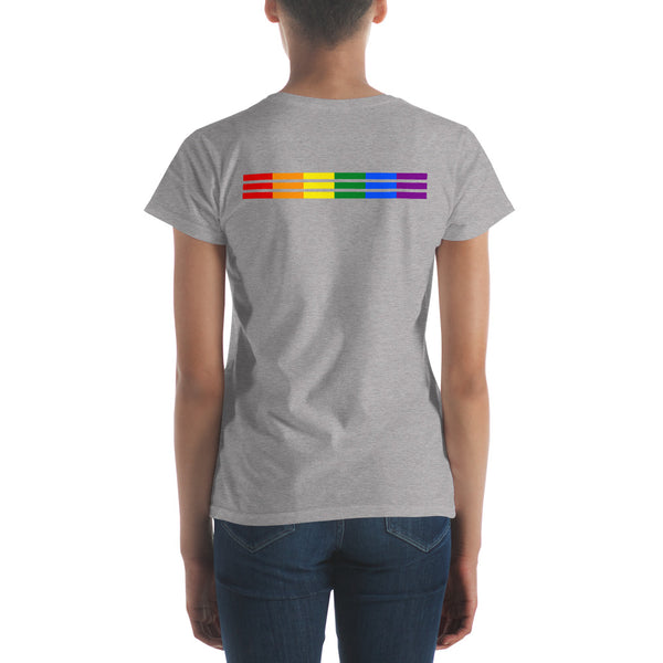 LGBTQ+ Classic Gay Pride Rainbow Triple Striped Back Women's Short Sleeve T-Shirt