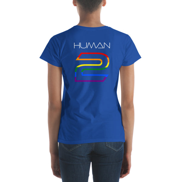 Human 2 Back White Graphic LGBTQ+ Gay Pride Women's Short Sleeve T-Shirt