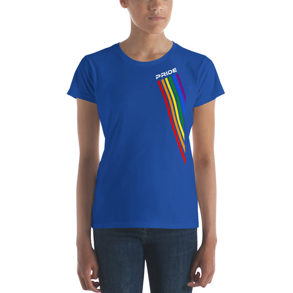 Colored Slanted Gay Pride Rainbow Graphic LGBTQ+ Women's Short Sleeve T-Shirt