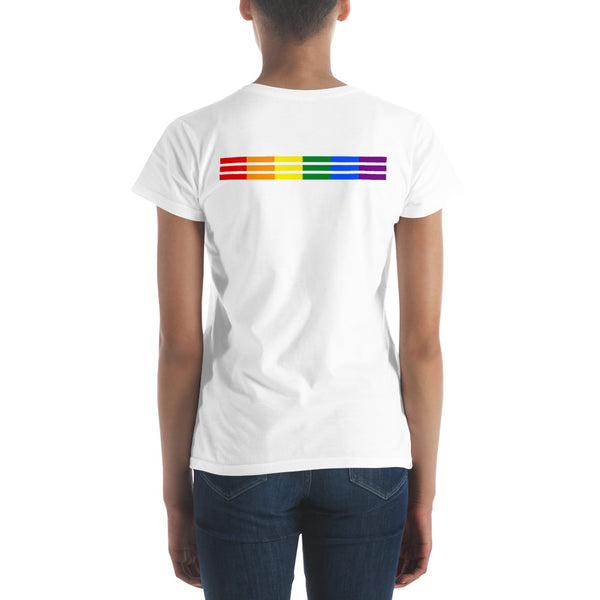 LGBTQ+ Classic Gay Pride Rainbow Triple Striped Back Women's Short Sleeve T-Shirt