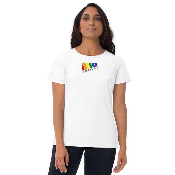 White Slanted Forever Gay Pride Graphic LGBTQ+ Women's Short Sleeve T-Shirt