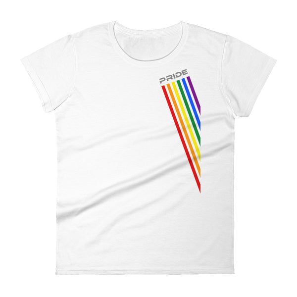 White Slanted Gay Pride Rainbow Graphic LGBTQ+ Women's Short Sleeve T-Shirt