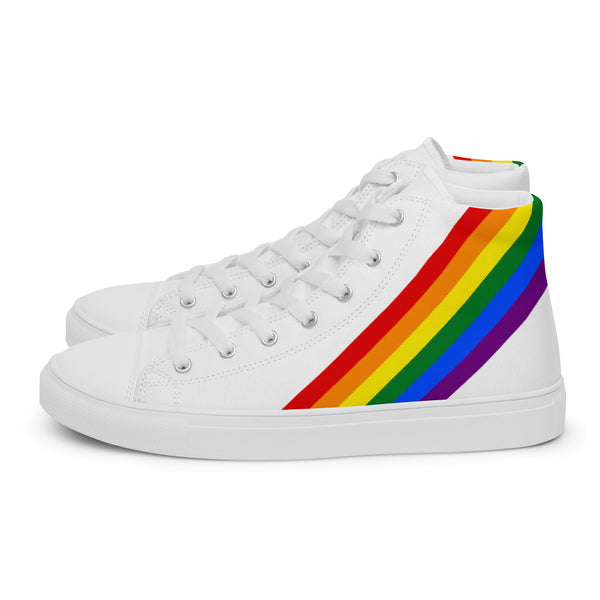 Gay Pride Diagonal Rainbow Flag LGBTQ+ Women’s High Top Canvas Shoes