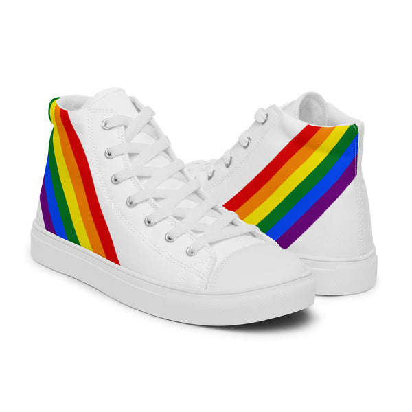 Gay Pride Diagonal Rainbow Flag LGBTQ+ Women’s High Top Canvas Shoes