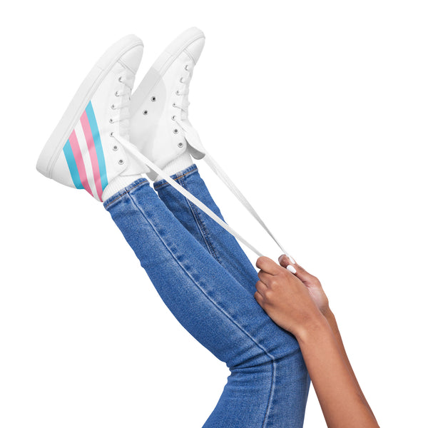 Transgender Diagonal Flag Colors LGBTQ+ High Top Canvas Women's Shoes