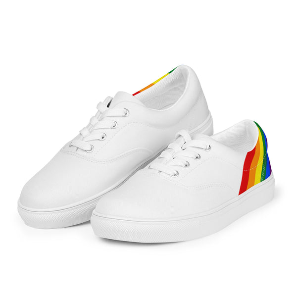 Gay Pride Diagonal Rainbow Flag LGBTQ+ Women’s Lace-up Canvas Shoes
